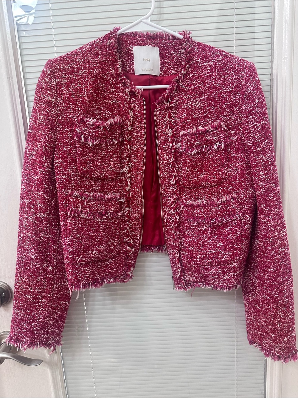 Mango Tweed Fringe Crop Jacket